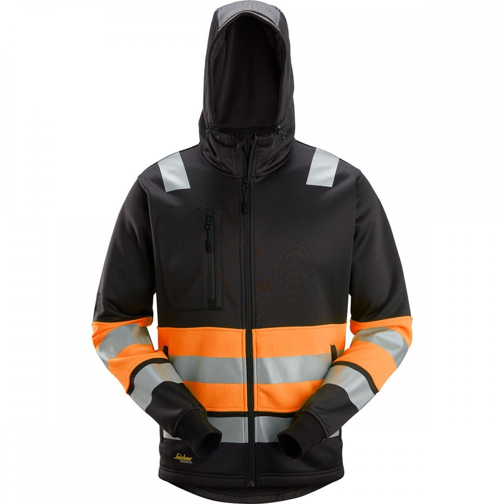 8038 High-Vis Class 1 Full Zip Hoodie Black/High-Vis Orange XS *One Size Only - Outlet Store*
